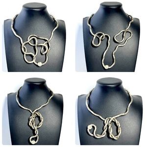 Flexible Snake Crystal Ball Moldable Necklace Silver Tone 34"